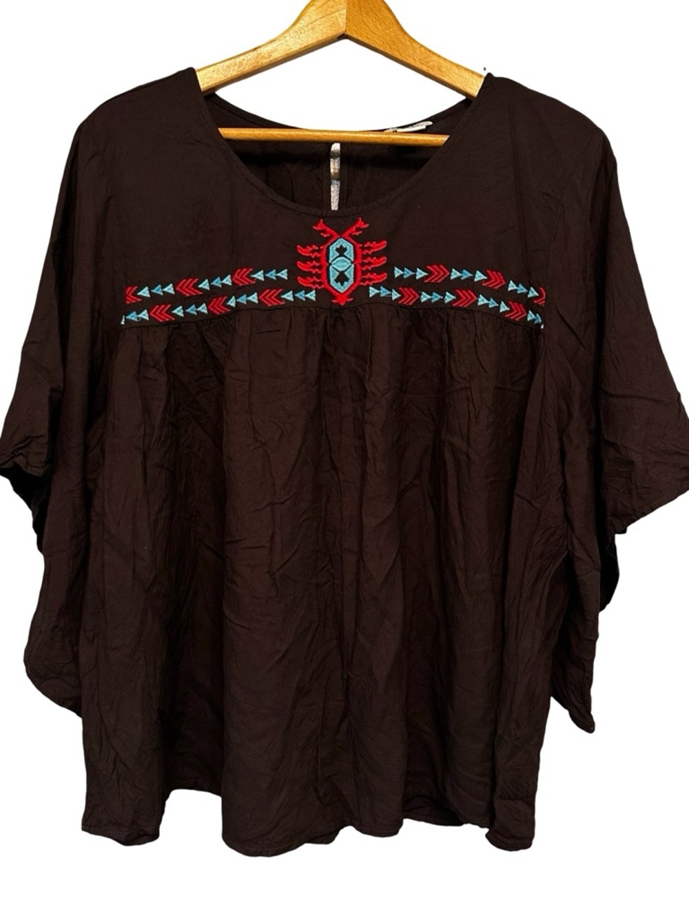 Ariat Boho Western Embroidered Blouse XL Brown Top Southwestern Tribal Detail